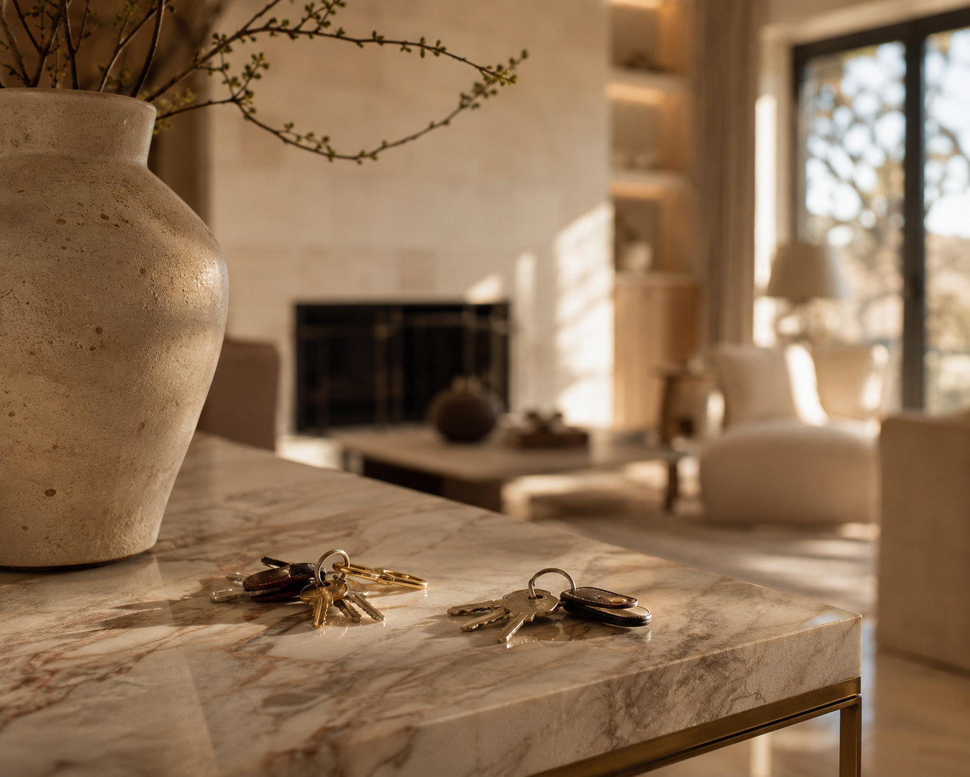 Selling a House During a Divorce in Texas: The 2026 Guide Two sets of house keys on a marble console table in a quiet luxury Austin living room