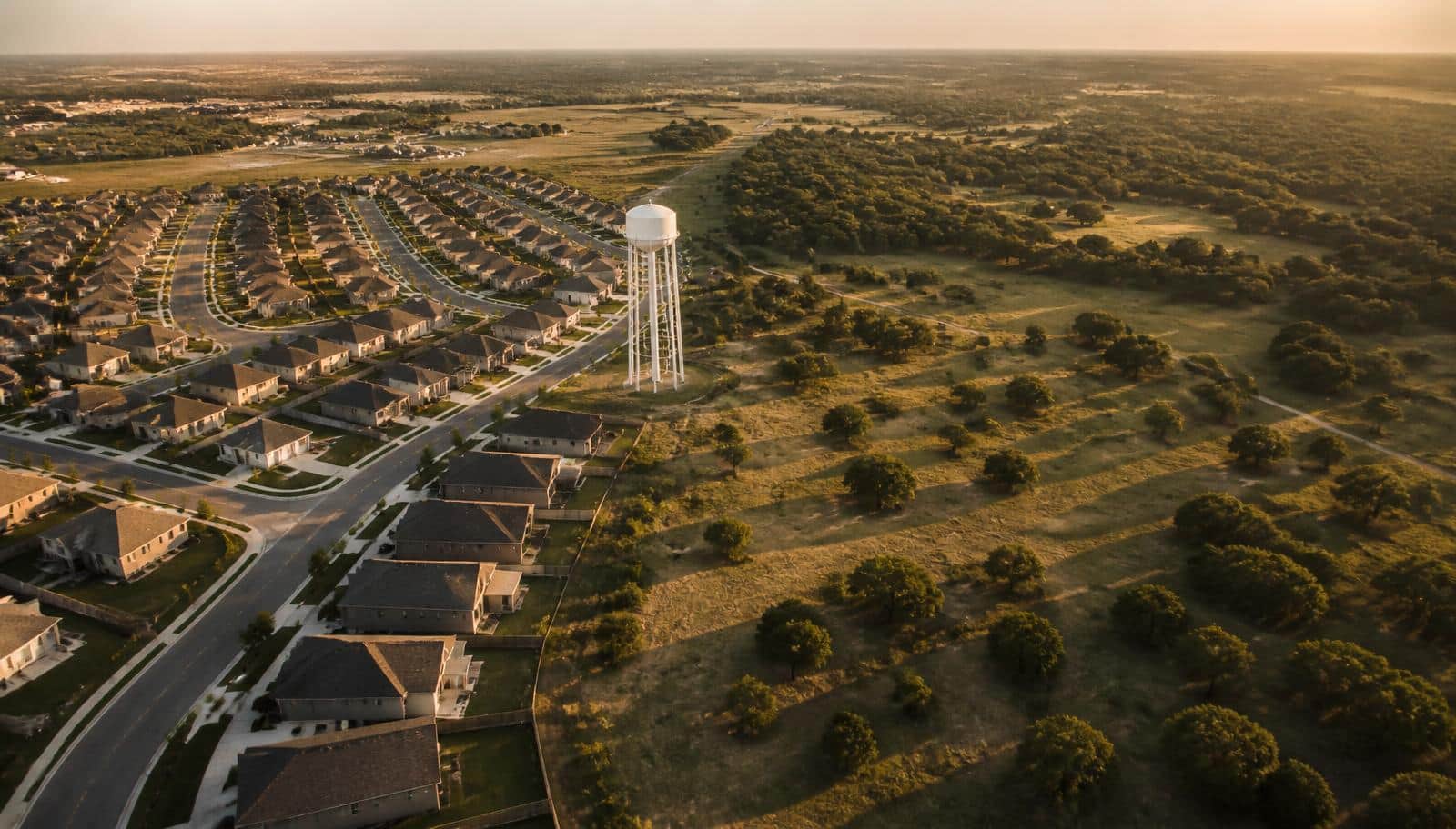 MUD and PID Taxes in Austin: What That Extra Line on the Tax Bill Really Costs Aerial view of a master planned community meeting open Texas Hill Country land