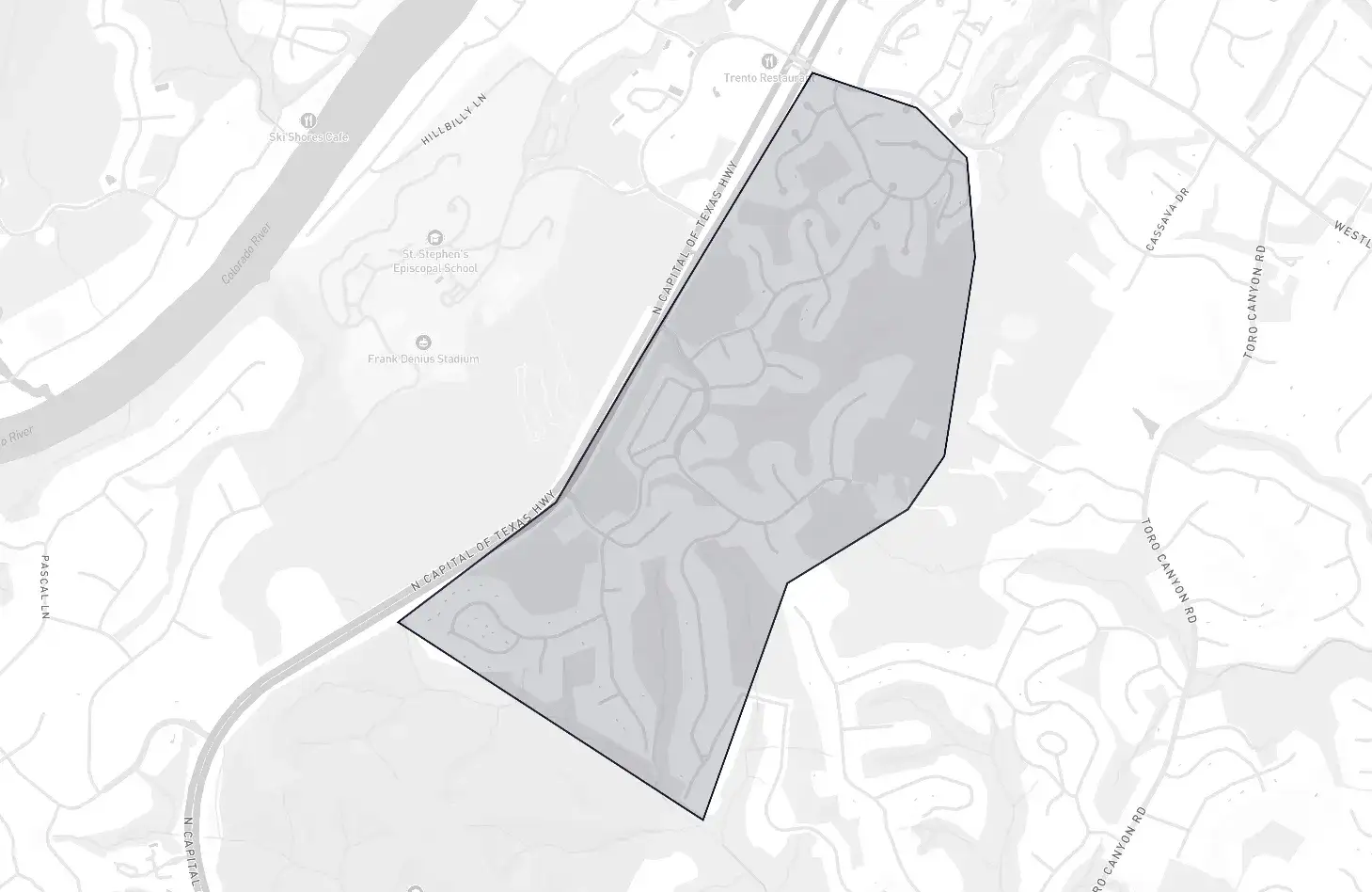 Davenport Ranch neighborhood boundary map showing the community borders in Austin, Texas
