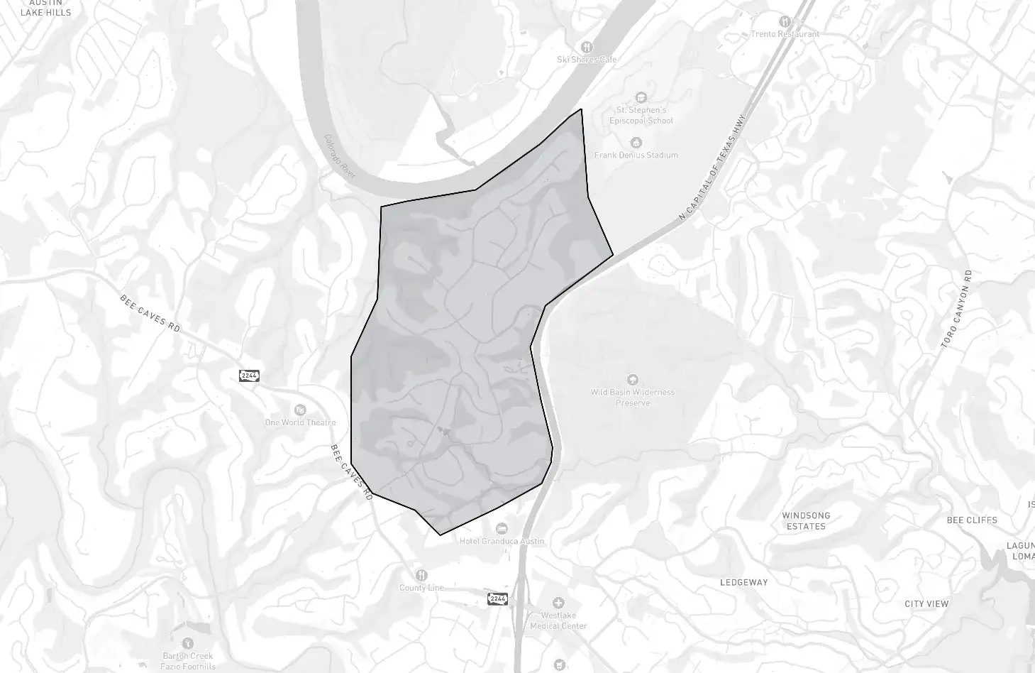 Rob Roy neighborhood boundary map showing the community borders in Austin, Texas
